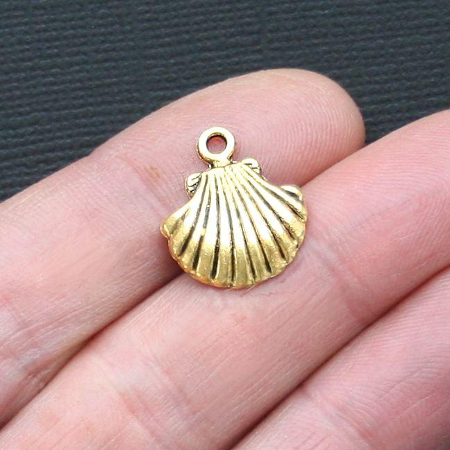 10 Shell Antique Gold Tone Charms - GC228
