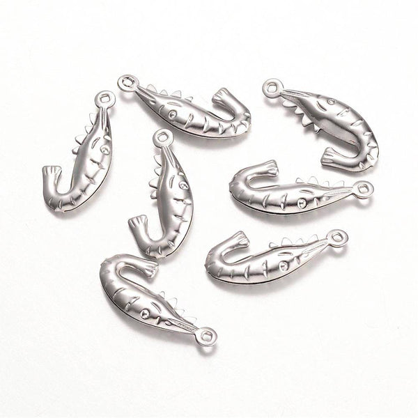 SALE 10 Shrimp Silver Tone Stainless Steel Charms 2 Sided - MT477