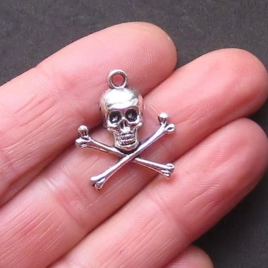10 Skull and Crossbones Antique Silver Tone Charms - SC722
