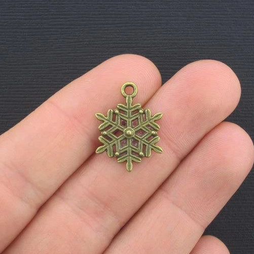 10 Snowflake Antique Bronze Tone Charms 2 Sided - BC355