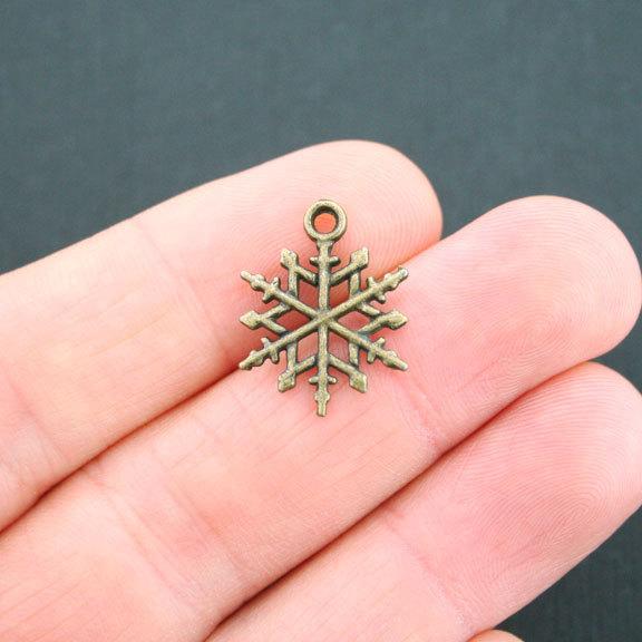 10 Snowflake Antique Bronze Tone Charms 2 Sided - BC446