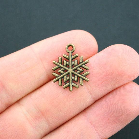 10 Snowflake Antique Bronze Tone Charms 2 Sided - BC468