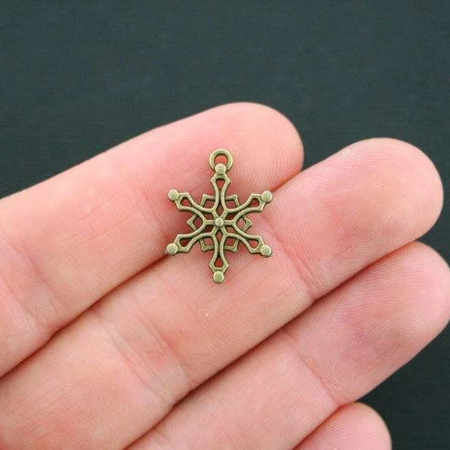 10 Snowflake Antique Bronze Tone Charms 2 Sided - BC642