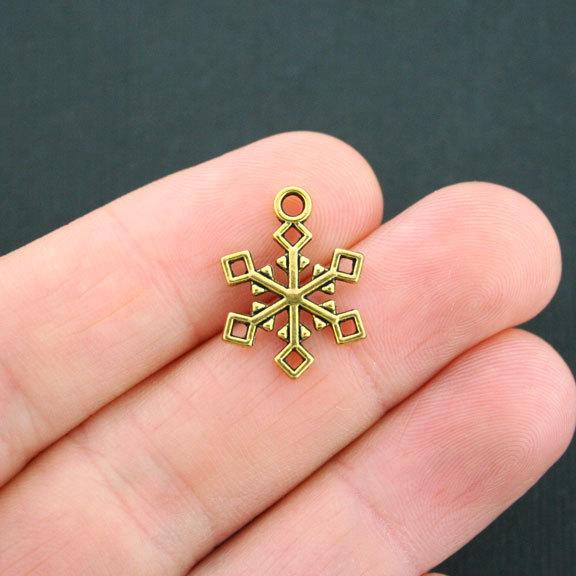 10 Snowflake Antique Gold Tone Charms 2 Sided - GC521