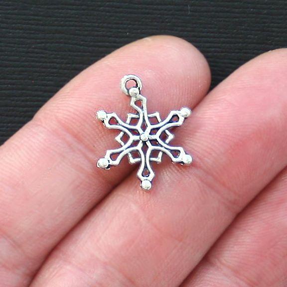 10 Snowflake Antique Silver Tone Charms 2 Sided- SC2767