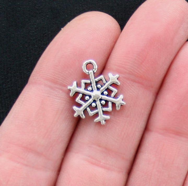 10 Snowflake Antique Silver Tone Charms 2 Sided - SC2893