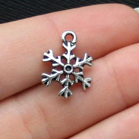 10 Snowflake Antique Silver Tone Charms - SC666