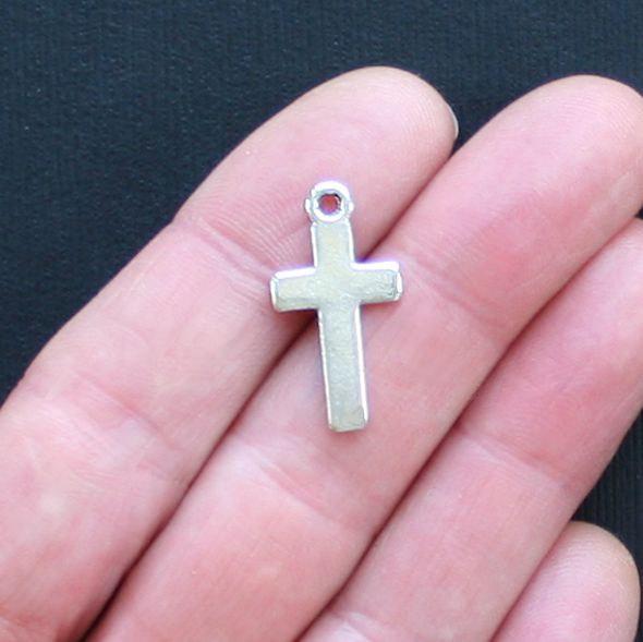 10 Cross Antique Silver Tone Charms 2 Sided - SC1375