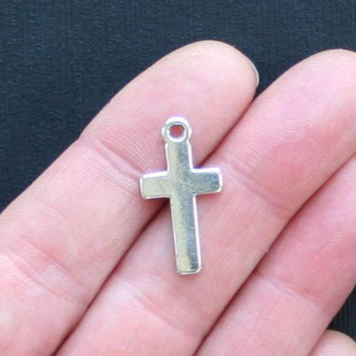 10 Cross Antique Silver Tone Charms 2 Sided - SC1375