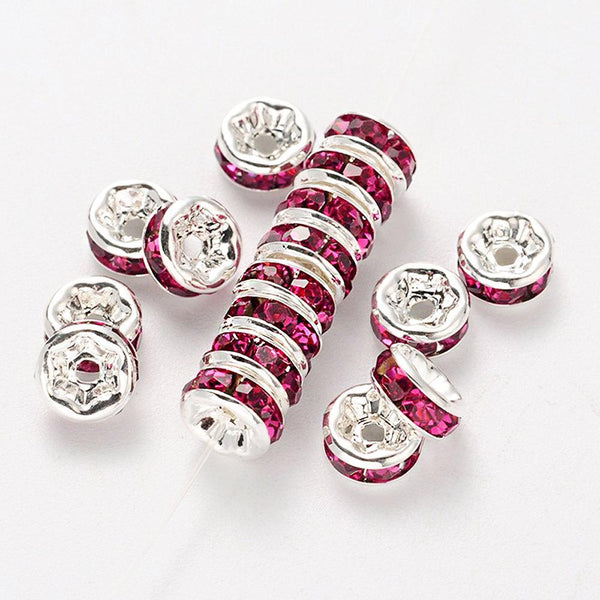 Rondelle Spacer Beads 6mm x 3mm - Ton argent avec strass incrustés - 10 Perles - SC478