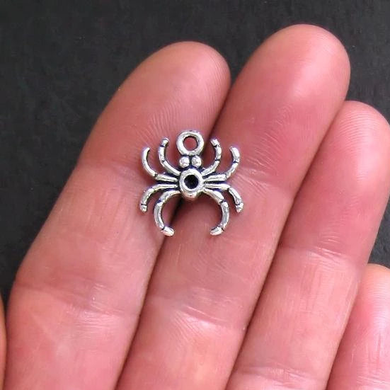 10 Spider Antique Silver Tone Charms - SC452