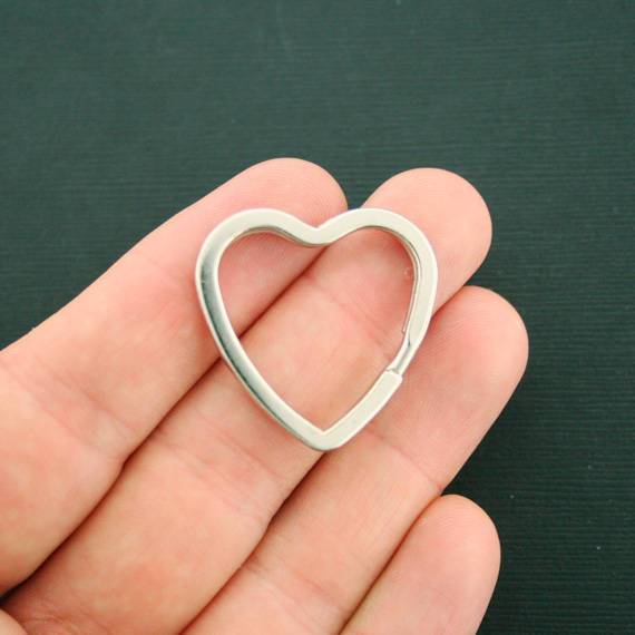 Heart Silver Tone Key Rings - 31mm - 10 Pieces - Z429