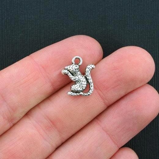 10 Squirrel Antique Silver Tone Charms 2 Sided - SC3467