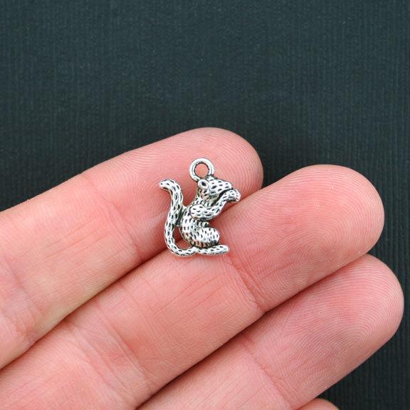 10 Squirrel Antique Silver Tone Charms 2 Sided - SC3467