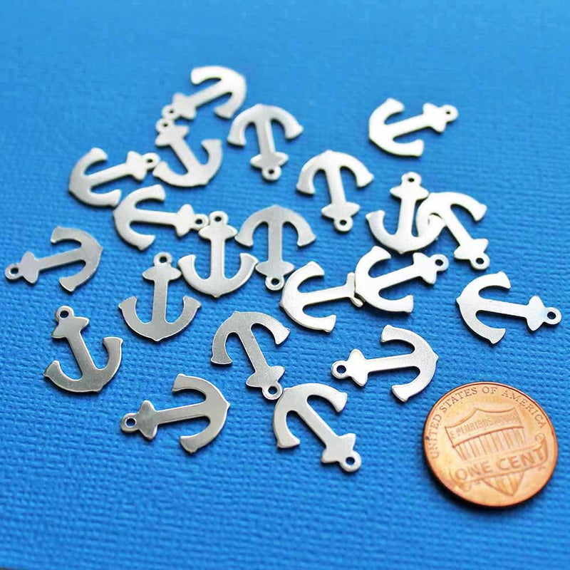 SALE 10 Anchor Silver Tone Stainless Steel Charms 2 Sided - MT016