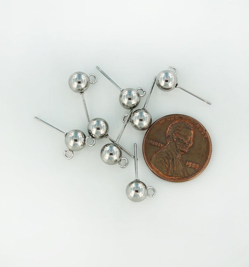 Boucles d'oreilles en acier inoxydable argenté - Bases de clous - 6 mm x 8 mm - 10 pièces 5 paires - FD501