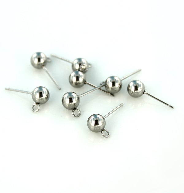 Silver Tone Stainless Steel Earrings - Stud Bases - 6mm x 8mm - 10 Pieces 5 Pairs - FD501