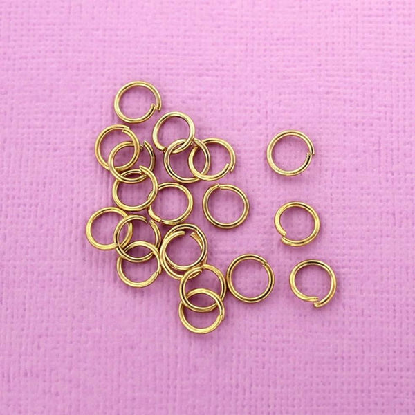 Gold Stainless Steel Jump Rings 8mm x 1mm - Open 17 Gauge - 10 Rings - SS050