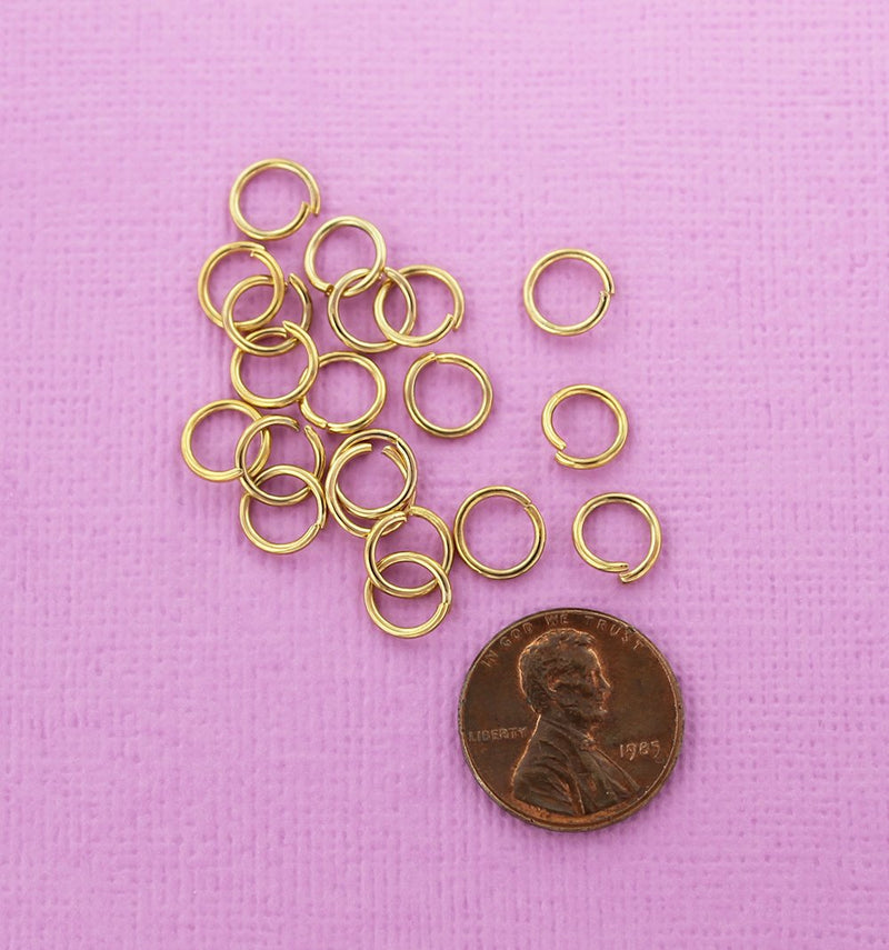 Anneaux en acier inoxydable doré 8 mm x 1 mm - Calibre 17 ouvert - 10 anneaux - SS050
