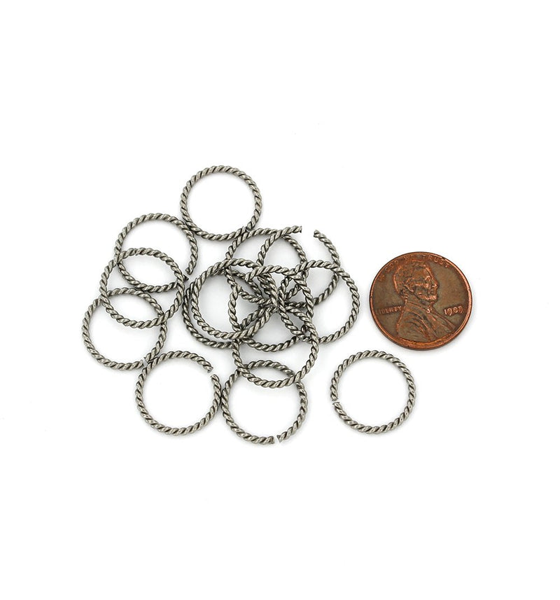 Stainless Steel Jump Rings 16mm x 1.5mm - Open 15 Gauge Braided Texture - 10 Rings - J178