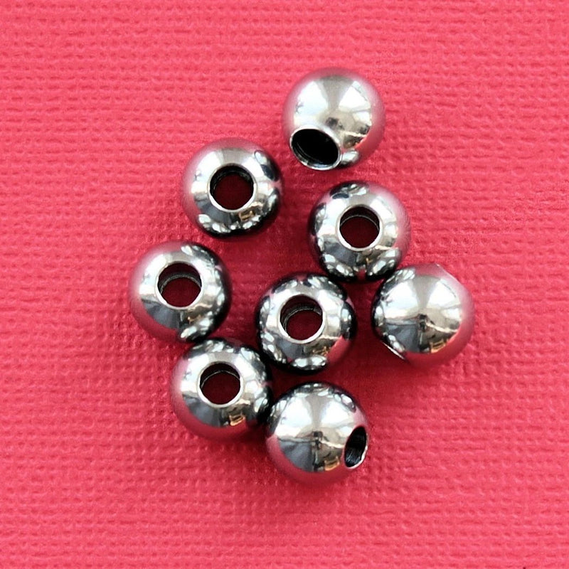 Round Stainless Steel Spacer Beads 10mm x 10mm - Silver Tone - 10 Beads - FD240