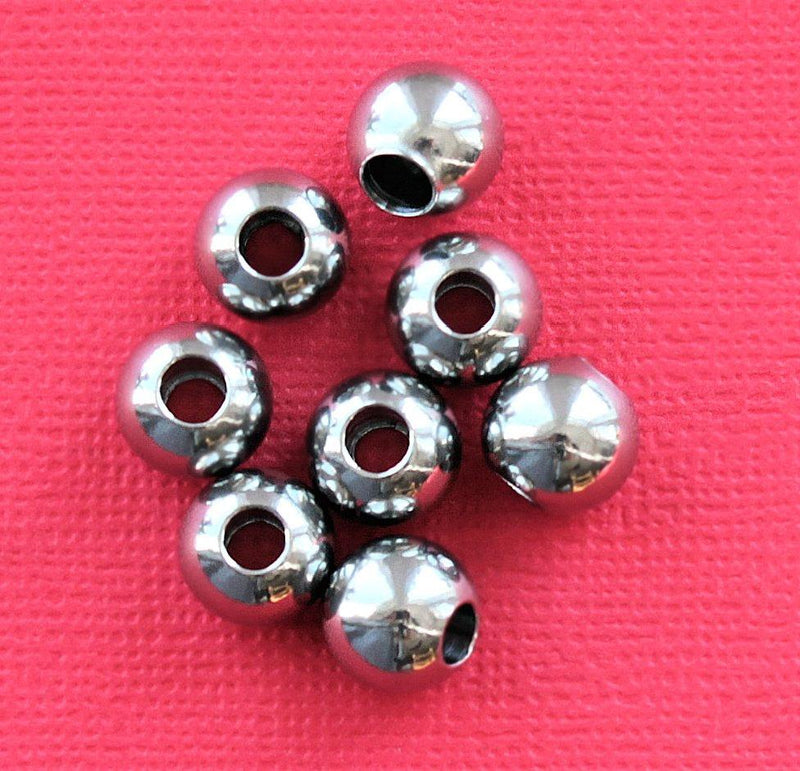 Round Stainless Steel Spacer Beads 10mm x 10mm - Silver Tone - 10 Beads - FD240
