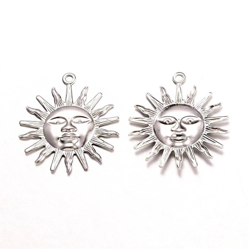 10 Sun Silver Tone Stainless Steel Charms 2 Sided -  MT483