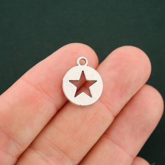 10 Star Antique Silver Tone Charms 2 Sided - SC7337