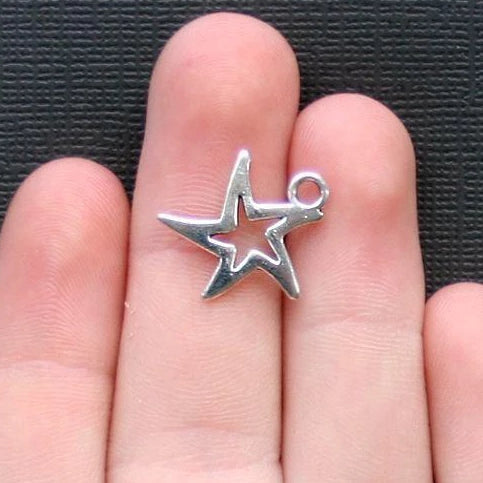 10 Star Antique Silver Tone Charms 2 Sided - SC2244