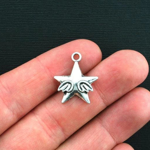 10 Star Antique Silver Tone Charms - SC1469