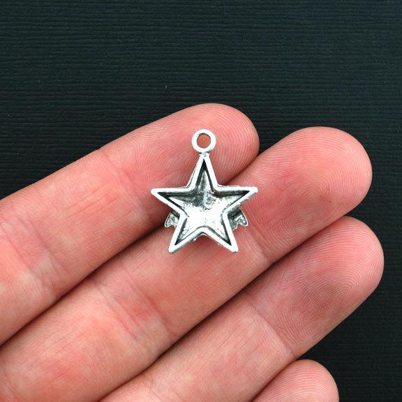 10 Star Antique Silver Tone Charms - SC1469