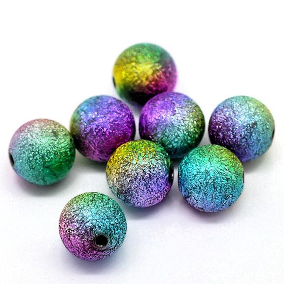 Round Acrylic Beads 14mm - Peacock Stardust - 10 Beads - BD140