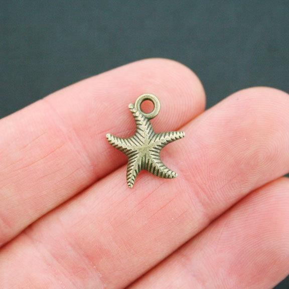 10 Starfish Antique Bronze Tone Charms 2 Sided - BC1159