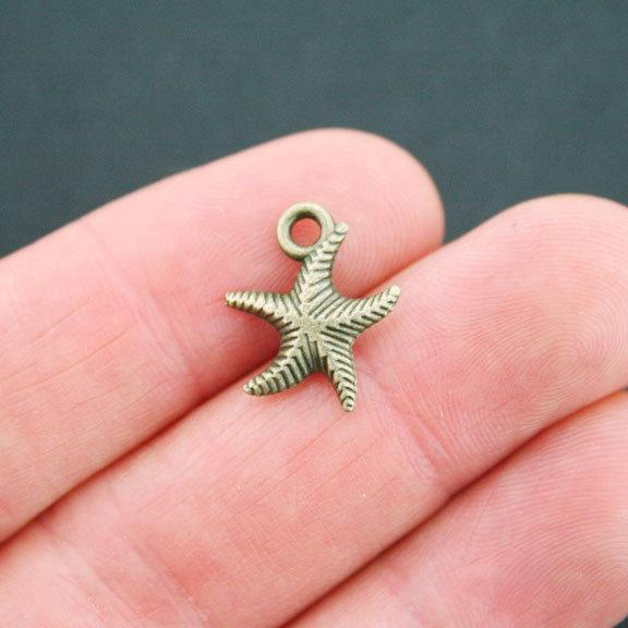 10 Starfish Antique Bronze Tone Charms 2 Sided - BC1159