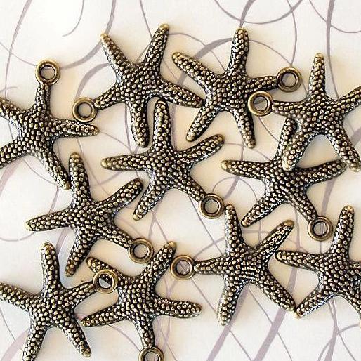 10 Starfish Antique Bronze Tone Charms - BC317
