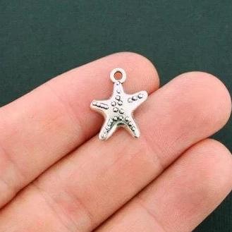 10 Starfish Antique Silver Tone Charms 2 Sided - SC781