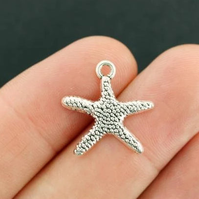 10 Starfish Antique Silver Tone Charms - SC1281