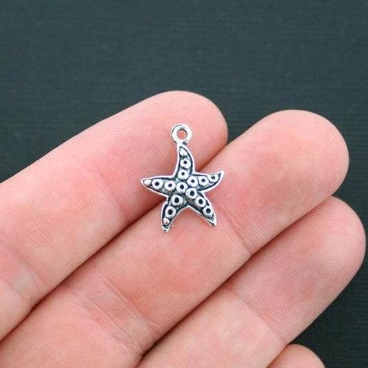 10 Starfish Antique Silver Tone Charms - SC4341