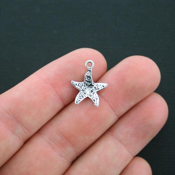 10 Starfish Antique Silver Tone Charms - SC4341