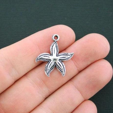 10 Starfish Antique Silver Tone Charms - SC4499