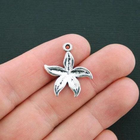 10 Starfish Antique Silver Tone Charms - SC4499