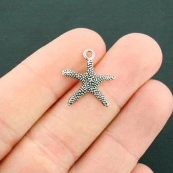 10 Starfish Antique Silver Tone Charms - SC6459