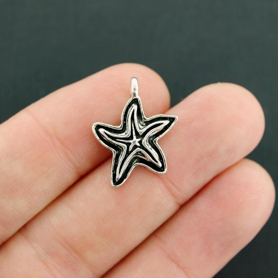 10 Starfish Antique Silver Tone Charms - SC6545
