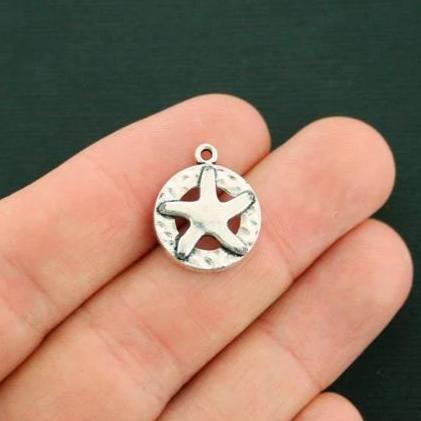 10 Starfish Antique Silver Tone Charms - SC7248