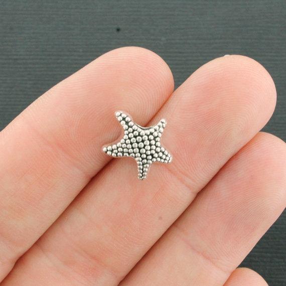 Starfish Spacer Beads 12mm x 12mm x 7mm - Silver Tone - 10 Beads - SC217