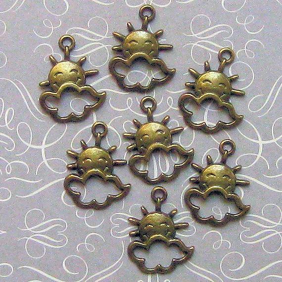 10 Sun and Clouds Antique Bronze Tone Charms - BC269