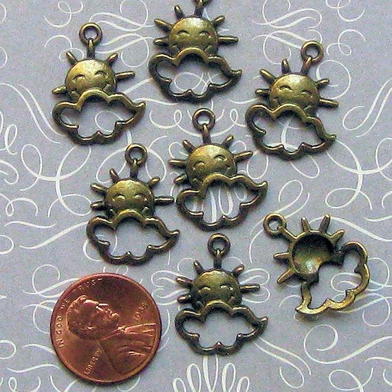 10 Sun and Clouds Antique Bronze Tone Charms - BC269