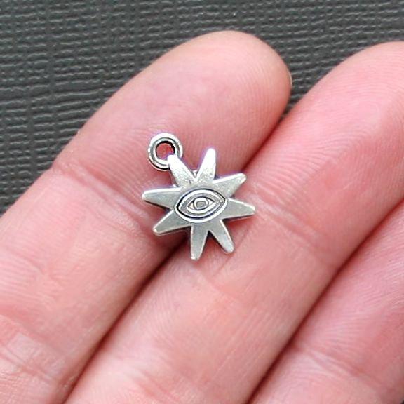 10 Sun Antique Silver Tone Charms 2 Sided - SC2618