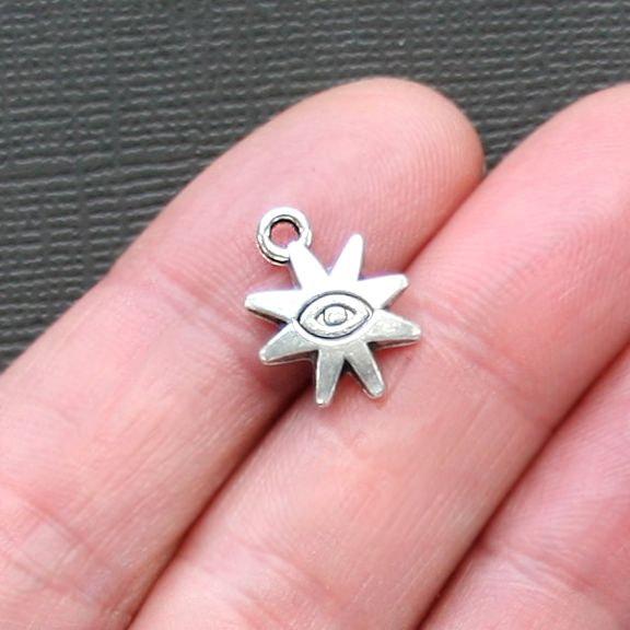 10 Sun Antique Silver Tone Charms 2 Sided - SC2618