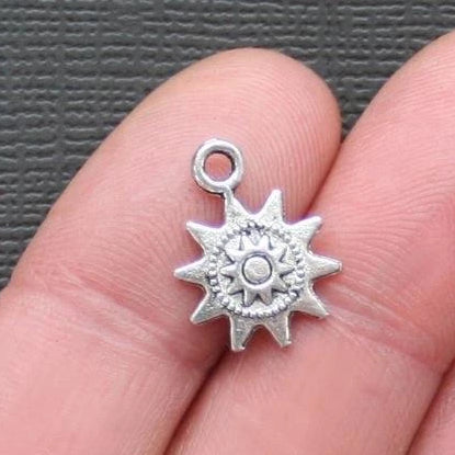 10 Sun Antique Silver Tone Charms 2 Sided - SC882